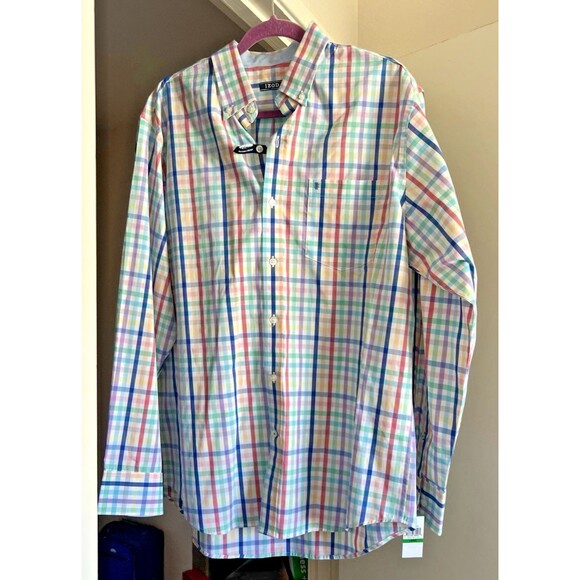 IZOD Men’s L Rainbow Plaid Shirt Button-Up Long Sleeve Multicolor NWT - Picture 3 of 12